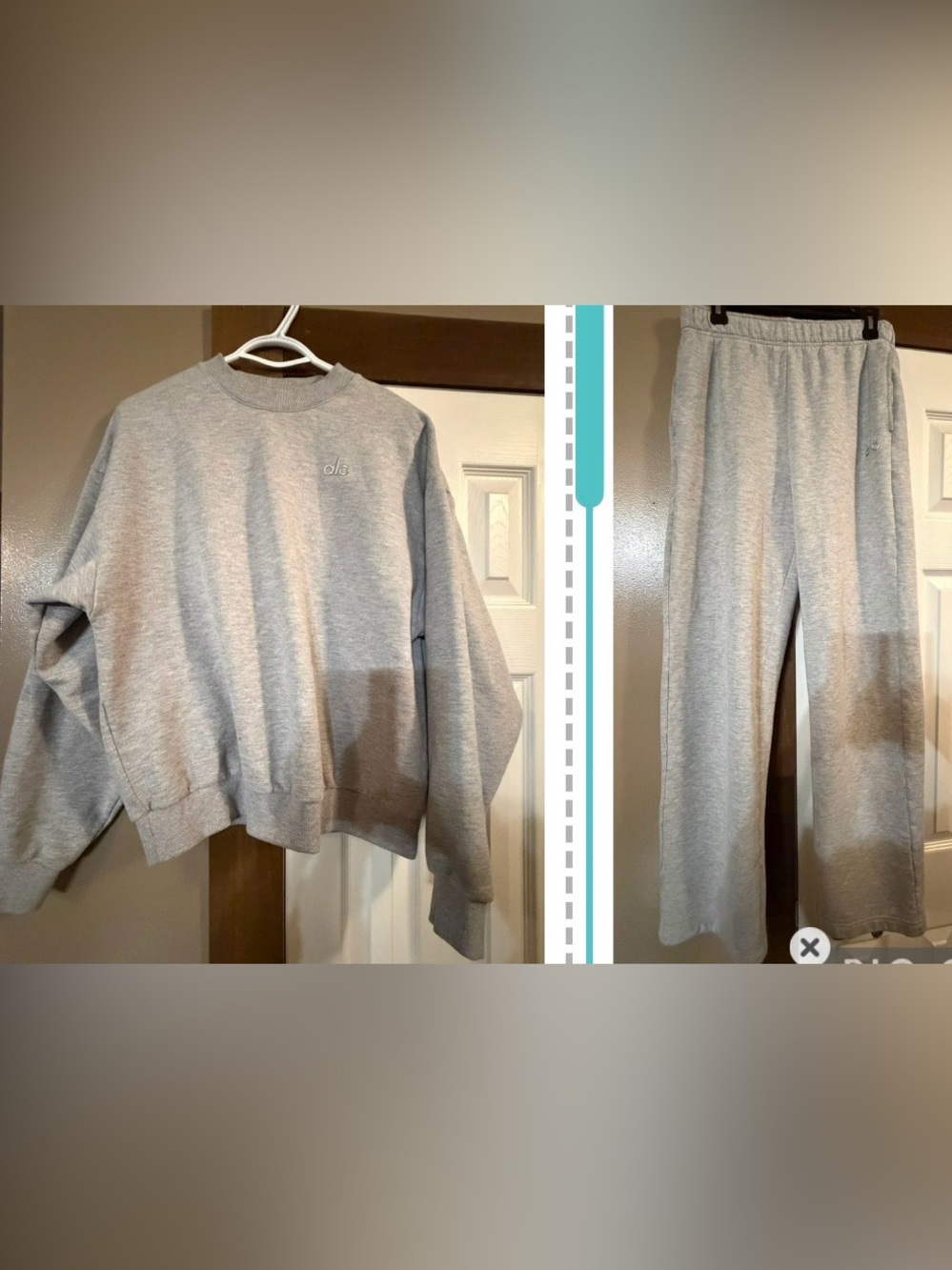 ALO SET - Light Gray Crew Neck & Wide/Straight Leg Joggers